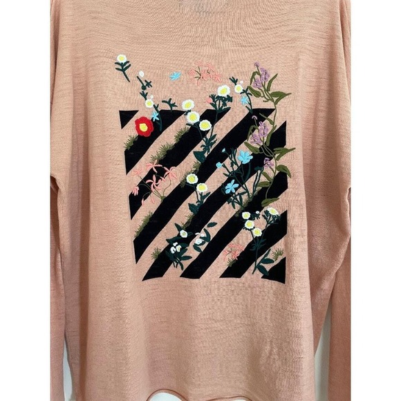 Skull Cashmere Womens Pink Cotton Floral Embroidered Graphic Back Top Size M - Picture 7 of 13